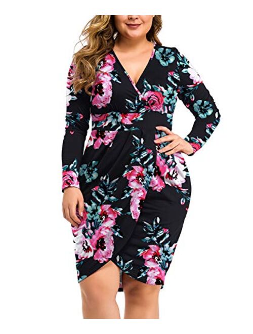 LAOLASI Womens Plus Size Sleeveless Deep V Neck Bodycon Wrap Dress with Front Slit