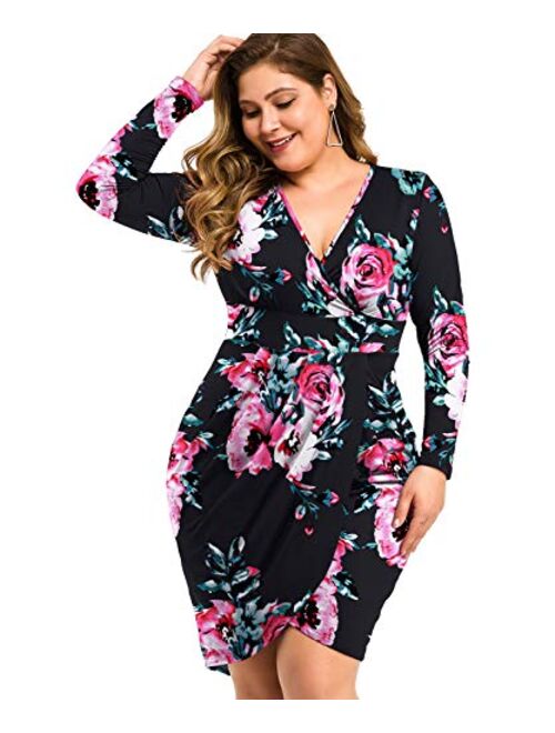 LAOLASI Womens Plus Size Sleeveless Deep V Neck Bodycon Wrap Dress with Front Slit