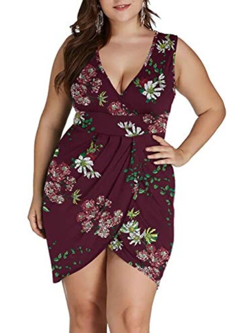 LAOLASI Womens Plus Size Sleeveless Deep V Neck Bodycon Wrap Dress with Front Slit