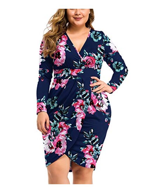 LAOLASI Womens Plus Size Sleeveless Deep V Neck Bodycon Wrap Dress with Front Slit