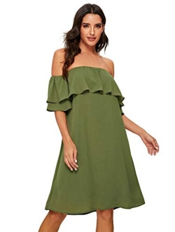 Women's Off Shoulder Ruffles Shift Loose Summer Vacation Mini Dress