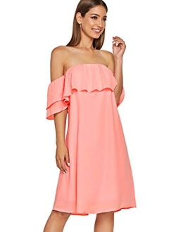 Women's Off Shoulder Ruffles Shift Loose Summer Vacation Mini Dress