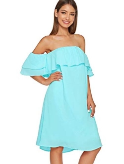 Women's Off Shoulder Ruffles Shift Loose Summer Vacation Mini Dress