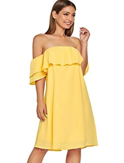 Women's Off Shoulder Ruffles Shift Loose Summer Vacation Mini Dress