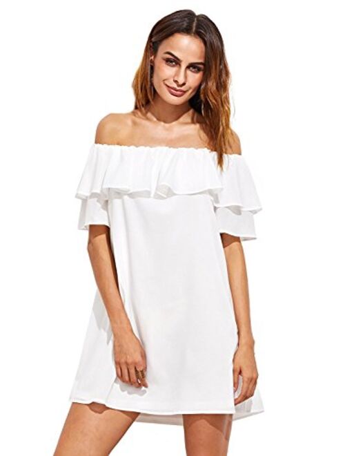 Milumia Women's Off Shoulder Ruffles Shift Loose Summer Vacation Mini Dress