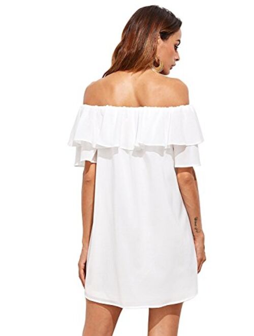 Milumia Women's Off Shoulder Ruffles Shift Loose Summer Vacation Mini Dress