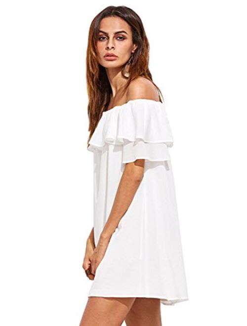 Milumia Women's Off Shoulder Ruffles Shift Loose Summer Vacation Mini Dress