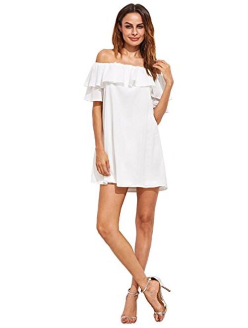 Milumia Women's Off Shoulder Ruffles Shift Loose Summer Vacation Mini Dress