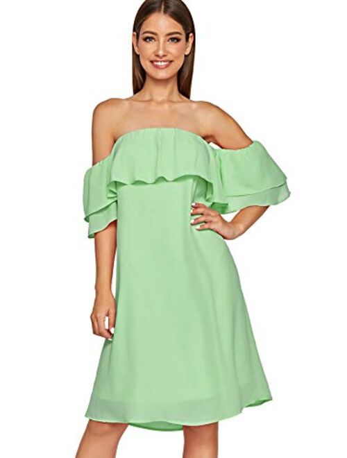 Milumia Women's Off Shoulder Ruffles Shift Loose Summer Vacation Mini Dress