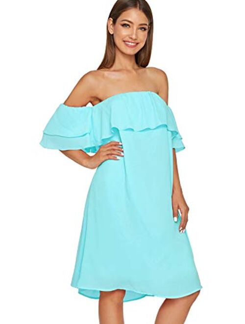 Milumia Women's Off Shoulder Ruffles Shift Loose Summer Vacation Mini Dress