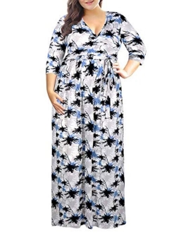 Nemidor Women's 3/4 Sleeve Floral Print Plus Size Casual Party Maxi Dress