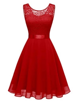 BeryLove Women's Short Floral Lace Bridesmaid Dress A-line Swing Party Dress