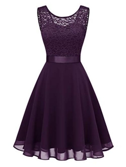 BeryLove Women's Short Floral Lace Bridesmaid Dress A-line Swing Party Dress