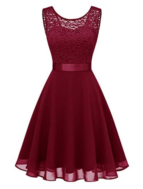 BeryLove Women's Short Floral Lace Bridesmaid Dress A-line Swing Party Dress