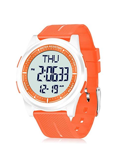 Beeasy Digital Watch Waterproof with Stopwatch Alarm Countdown Dual Time, Ultra-Thin Super Wide-Angle Display Digital Wrist Watches for Men Women