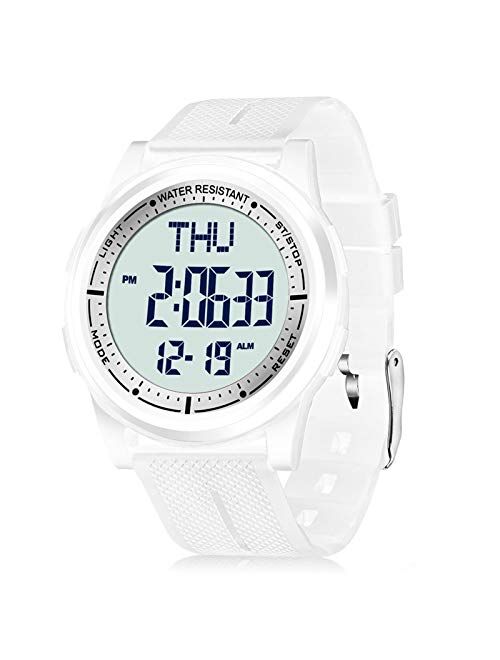 Beeasy Digital Watch Waterproof with Stopwatch Alarm Countdown Dual Time, Ultra-Thin Super Wide-Angle Display Digital Wrist Watches for Men Women