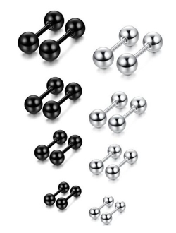 LOYALLOOK 8 Pairs Stainless Steel Ball Stud Earrings Barbell Cartilage Helix Ear Piercing 3-6mm 2 Colors