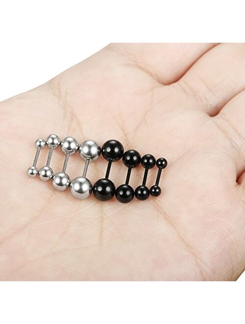 LOYALLOOK 8 Pairs Stainless Steel Ball Stud Earrings Barbell Cartilage Helix Ear Piercing 3-6mm 2 Colors