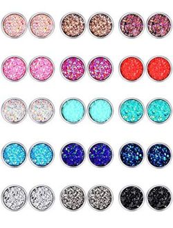 15 Pairs Faux Druzy Stud Earrings Set Stainless Steel Round Earrings Bohemian Pierced Earrings Jewelry for Women