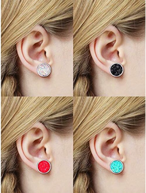 15 Pairs Faux Druzy Stud Earrings Set Stainless Steel Round Earrings Bohemian Pierced Earrings Jewelry for Women