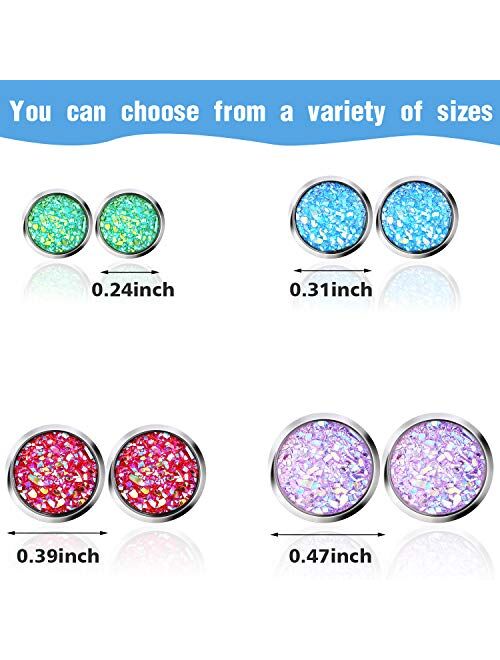 15 Pairs Faux Druzy Stud Earrings Set Stainless Steel Round Earrings Bohemian Pierced Earrings Jewelry for Women