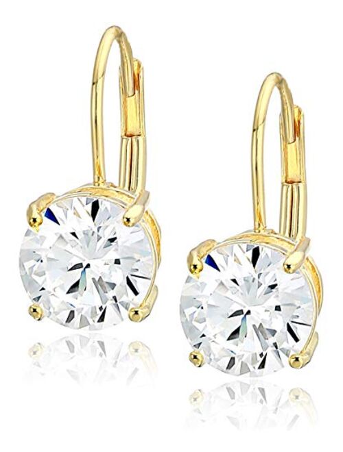 Amazon Essentials Plated Sterling Silver Cubic Zirconia Leverback Earrings (Round & Princess)