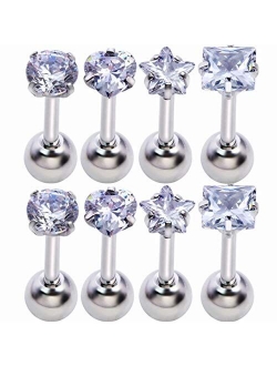 Mini Cubic Zirconia 16G Earring Studs Round Rhinestone Diamond Stainless Steel Post Back Ball Screw Men Women Boy Girl Nose Helix Cartilage Ear Lobe Small Cute Piercing J