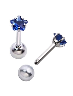 Mini Cubic Zirconia 16G Earring Studs Round Rhinestone Diamond Stainless Steel Post Back Ball Screw Men Women Boy Girl Nose Helix Cartilage Ear Lobe Small Cute Piercing J