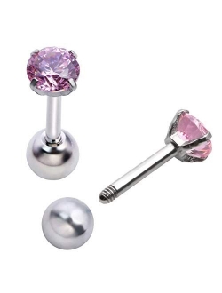 Mini Cubic Zirconia 16G Earring Studs Round Rhinestone Diamond Stainless Steel Post Back Ball Screw Men Women Boy Girl Nose Helix Cartilage Ear Lobe Small Cute Piercing J