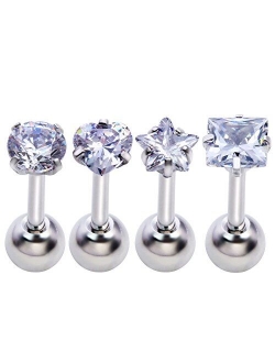 Mini Cubic Zirconia 16G Earring Studs Round Rhinestone Diamond Stainless Steel Post Back Ball Screw Men Women Boy Girl Nose Helix Cartilage Ear Lobe Small Cute Piercing J