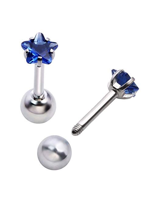 Mini Cubic Zirconia 16G Earring Studs Round Rhinestone Diamond Stainless Steel Post Back Ball Screw Men Women Boy Girl Nose Helix Cartilage Ear Lobe Small Cute Piercing J