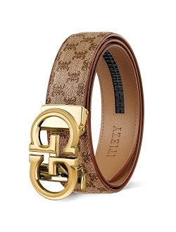 ITIEZY Men's Leather Ratchet Dress Belt with Automatic Buckle Sliding Belt for Men in Gift Box