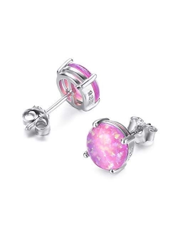 Junxin 925 Sterling Silver Round Cut Opal Stud Earrings Gift for women 7.5MM