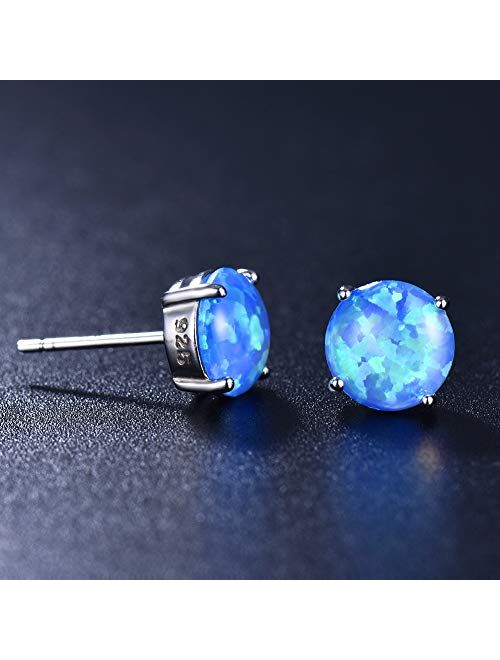 Junxin 925 Sterling Silver Round Cut Opal Stud Earrings Gift for women 7.5MM