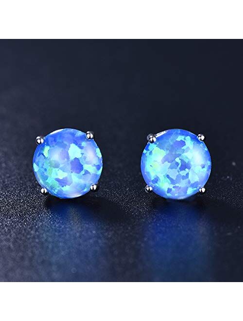 Junxin 925 Sterling Silver Round Cut Opal Stud Earrings Gift for women 7.5MM