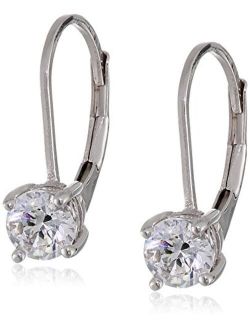 Platinum-Plated Sterling Silver Swarovski Zirconia Leverback Earrings