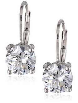 Platinum-Plated Sterling Silver Swarovski Zirconia Leverback Earrings