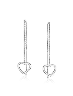 Amazon Collection Sterling Silver Open Heart Threader Drop Earrings