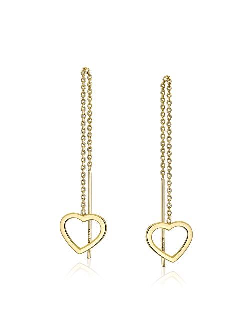 Amazon Collection Sterling Silver Open Heart Threader Drop Earrings