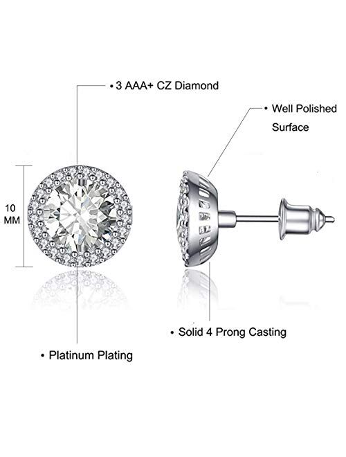 Earrings for Women Cubic Zirconia Stud Earrings Round 10MM Gift Box