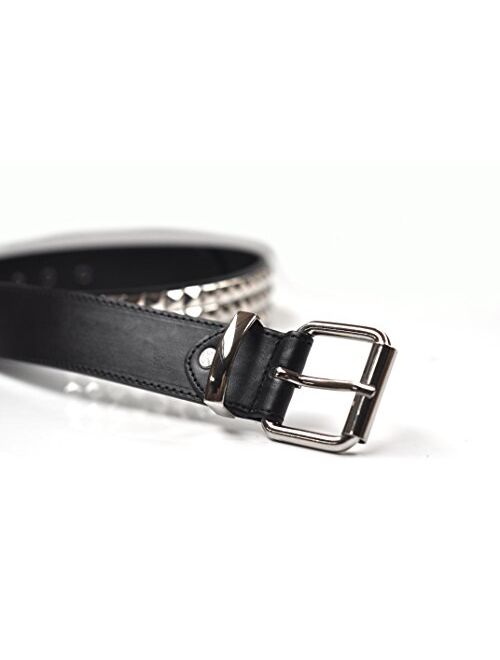 3 Row Pyramid Leather Adjustable Buckle Studded Stud Black Belt