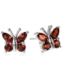 Sterling Silver Genuine or Created Gemstone Butterfly Stud Earrings