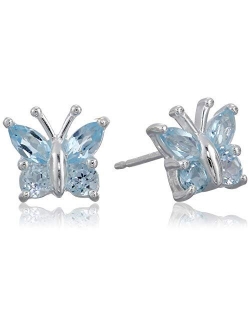 Sterling Silver Genuine or Created Gemstone Butterfly Stud Earrings