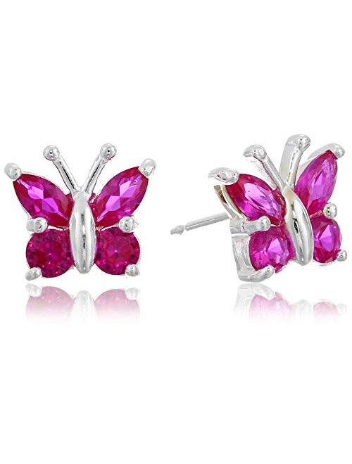 Sterling Silver Genuine or Created Gemstone Butterfly Stud Earrings