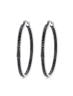 CiNily Mult-Colors Crystal Stainless Steel Hoop Earring for Women Hypoallergenic Jewelry for Sensitive Ears Large Big Hoop Earrings 2"