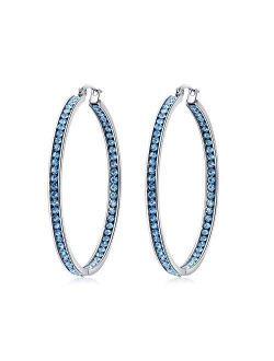 CiNily Mult-Colors Crystal Stainless Steel Hoop Earring for Women Hypoallergenic Jewelry for Sensitive Ears Large Big Hoop Earrings 2"