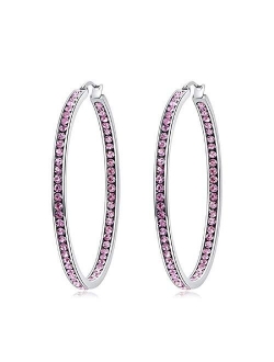 CiNily Mult-Colors Crystal Stainless Steel Hoop Earring for Women Hypoallergenic Jewelry for Sensitive Ears Large Big Hoop Earrings 2"