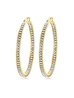 CiNily Mult-Colors Crystal Stainless Steel Hoop Earring for Women Hypoallergenic Jewelry for Sensitive Ears Large Big Hoop Earrings 2"