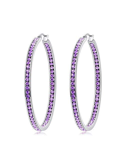 CiNily Mult-Colors Crystal Stainless Steel Hoop Earring for Women Hypoallergenic Jewelry for Sensitive Ears Large Big Hoop Earrings 2"