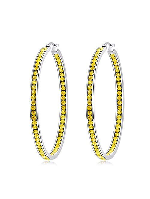 CiNily Mult-Colors Crystal Stainless Steel Hoop Earring for Women Hypoallergenic Jewelry for Sensitive Ears Large Big Hoop Earrings 2"